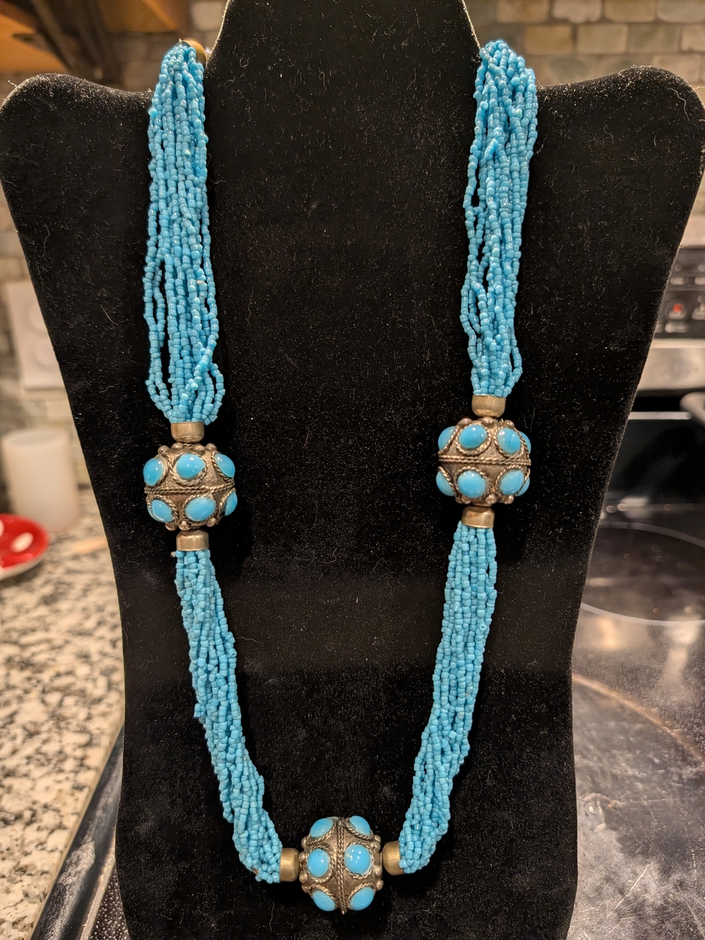 Turquoise Color Beaded Statement Necklace - Unbranded, Tribal Style